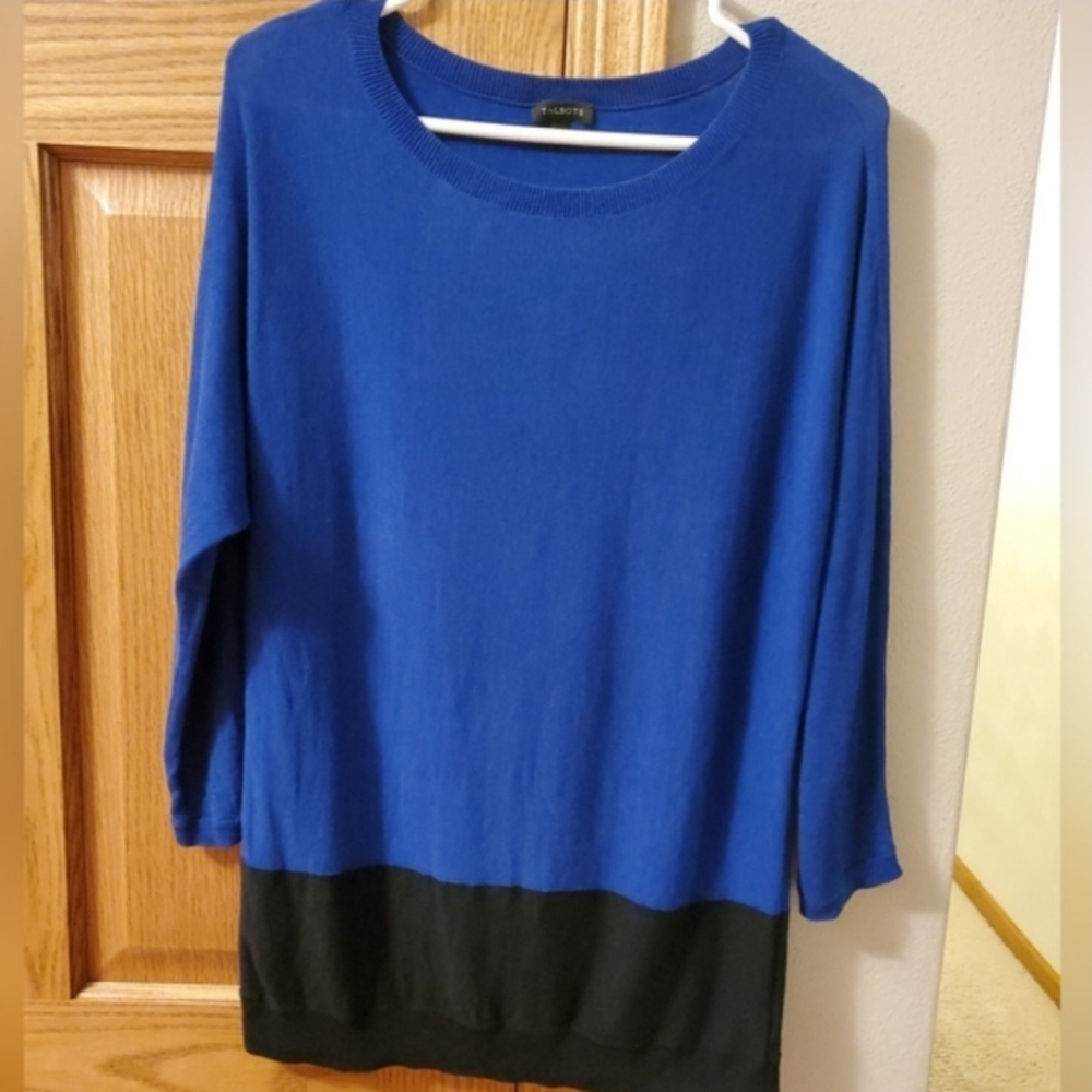Talbots Women’s Blue & Black Large Lightweight 3/4 Length Sweater